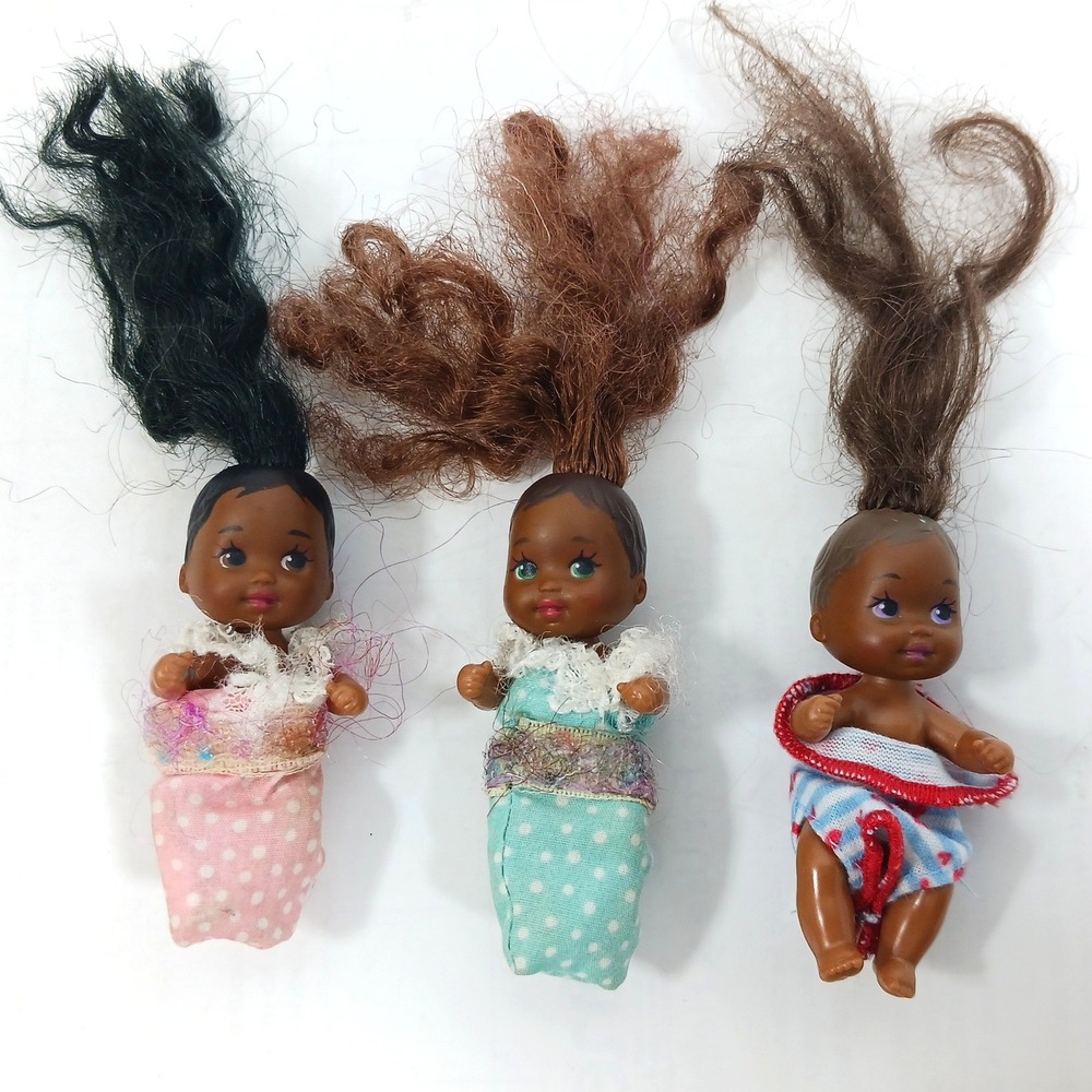 Vintage Miniature Baby Dolls Lot of 3 90s Pocket Size Tiny Dolls Rooted Hair